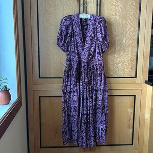 Ulla Johnson Purple Puff Sleeve Midi Wrap Dress